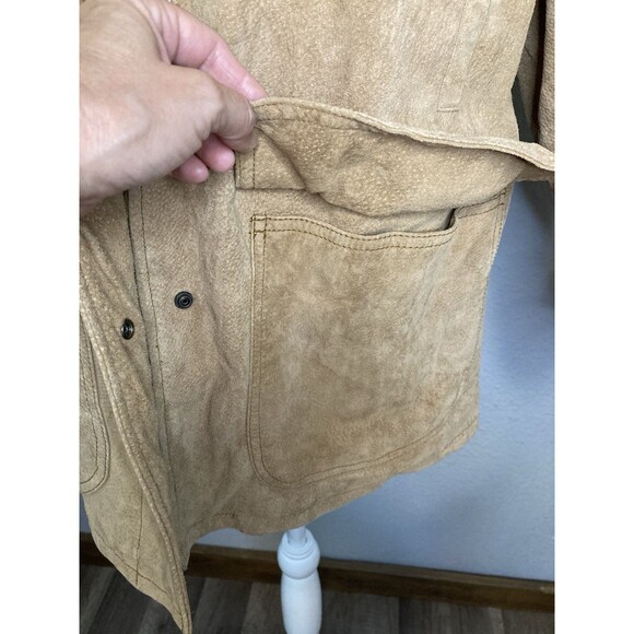 Suede Leather Jacket Womens M Tan Zip Up & Snap Flannel Lined 90s Y2K Western - Picture 4 of 11